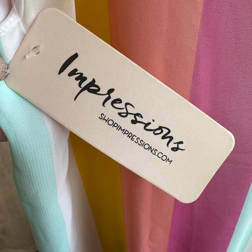 Pastel Rainbow Stripe Maxi Dress Low Back Resort Glam Vacation Cover Up Medium - Picture 11 of 14